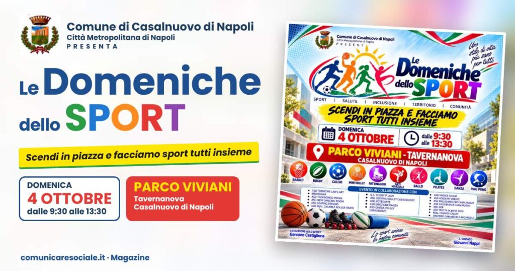 Le Domeniche dello Sport, domenica 4 ottobre al Parco Viviani di Tavernanova – Comune di Casalnuovo di Napoli